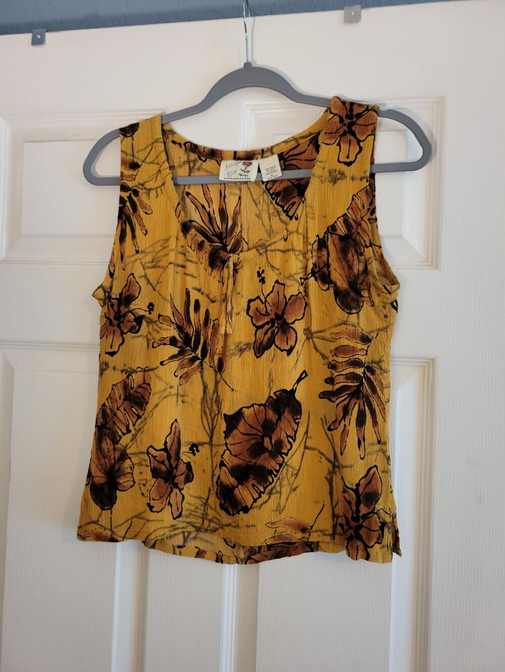 Antique Rose Golden Yellow, Brown, Black Floral Tank Top Size XL